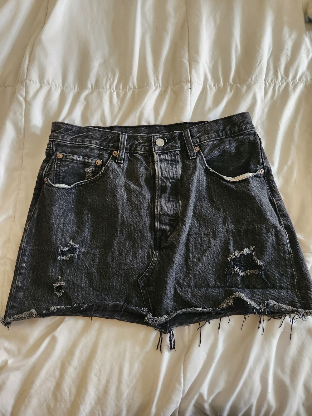 Levi's Black Distressed Denim Mini Skirt